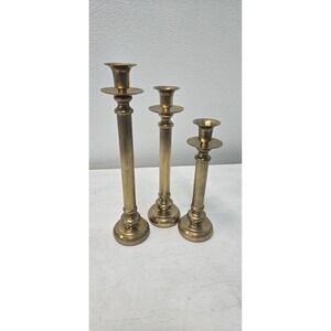 Vintage Set Of 3 Cast Brass Candle Stick Holders